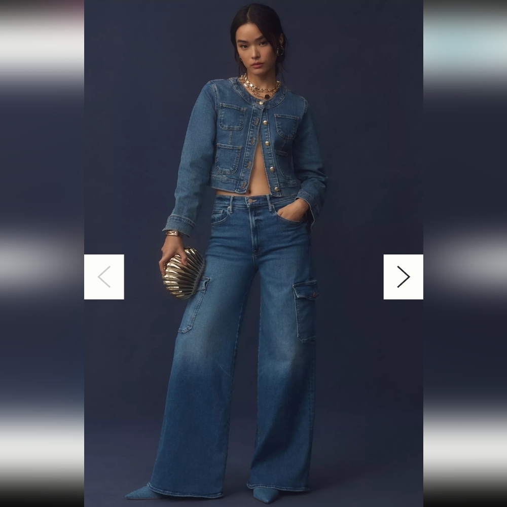 Mother The Undercover Wide Leg Cargo Sneak Blue Jeans Opposites Attract Size 25